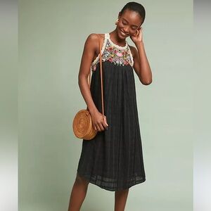 Anthropologie Akemi + Kin Mosley Embroidered Dress Size XS BLACK | Multi